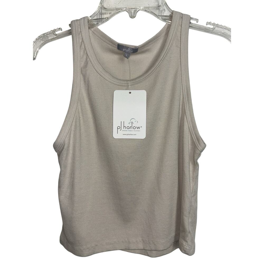 NWT PJ Harlow Eggnog Rib Knit Kyle Tank Crew Neck Crop Top Small Minimalist